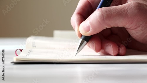 手帳にメモを取る