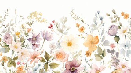 Dainty Abstract flower Bright and cute colors pattern, simple, neutral flowers on white background Seamless pattern of elegant, dainty, neutral watercolor floral for fabric, home decor, and wrapping