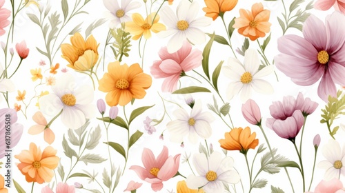 Dainty Abstract flower Bright and cute colors pattern  simple  neutral flowers on white background Seamless pattern of elegant  dainty  neutral watercolor floral for fabric  home decor  and wrapping