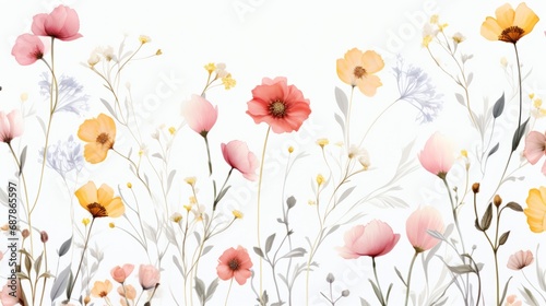 Dainty Abstract flower Bright and cute colors pattern  simple  neutral flowers on white background Seamless pattern of elegant  dainty  neutral watercolor floral for fabric  home decor  and wrapping