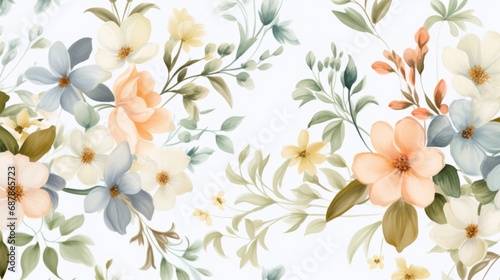 Dainty Abstract flower Bright and cute colors pattern, simple, neutral flowers on white background Seamless pattern of elegant, dainty, neutral watercolor floral for fabric, home decor, and wrapping © ND STOCK
