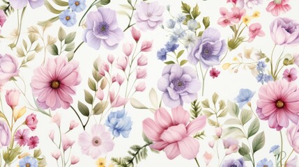 Dainty Abstract flower Bright and cute colors pattern, simple, neutral flowers on white background Seamless pattern of elegant, dainty, neutral watercolor floral for fabric, home decor, and wrapping