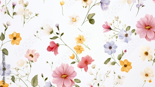 Dainty Abstract flower Bright and cute colors pattern, simple, neutral flowers on white background Seamless pattern of elegant, dainty, neutral watercolor floral for fabric, home decor, and wrapping © ND STOCK