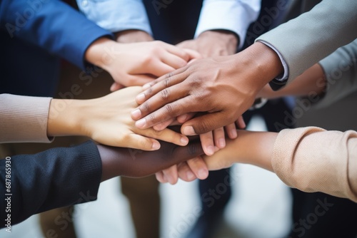 Multiracial business team putting hands on top of each other AI Generative