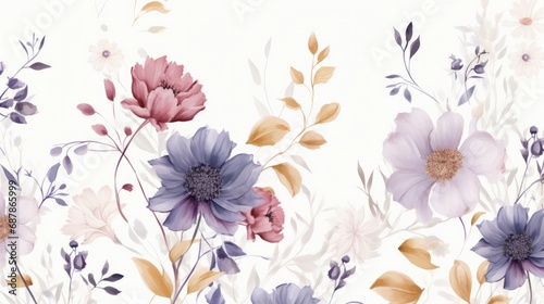 Dainty Abstract flower Bright and cute colors pattern, simple, neutral flowers on white background Seamless pattern of elegant, dainty, neutral watercolor floral for fabric, home decor, and wrapping #687865999