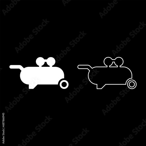 Air compressor pneumatic set icon white color vector illustration image solid fill outline contour line thin flat style