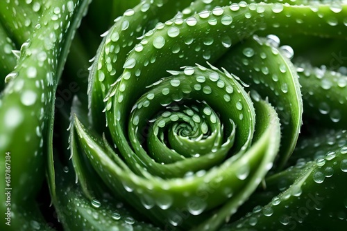 spiral aloe vera with water drops, closeup-- photo