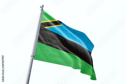 Zanzibar flag waving isolated on white background