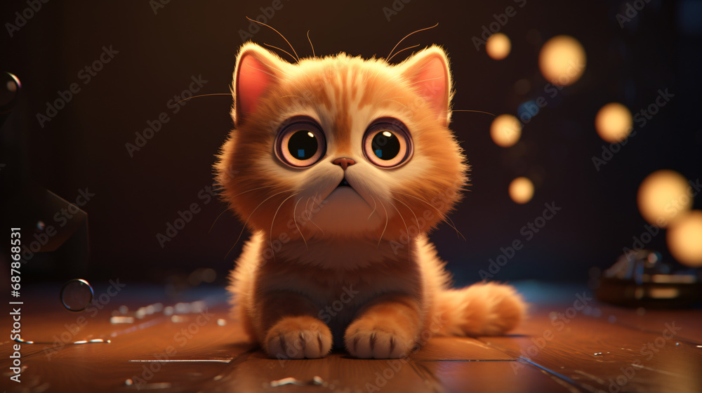 Cute Cartoon Cat with Big Eyes