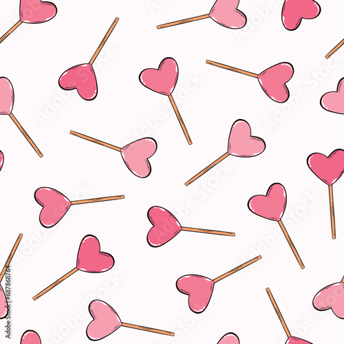 valentines' day seamless pattern with sugar candy, heart lollipops for wallpaper, backgrounds, textile print, wrapping paper, etc. EPS 10