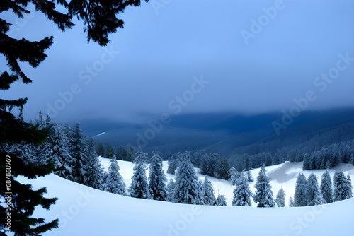 snow covered mountains. winter landscape.    Generative Ai