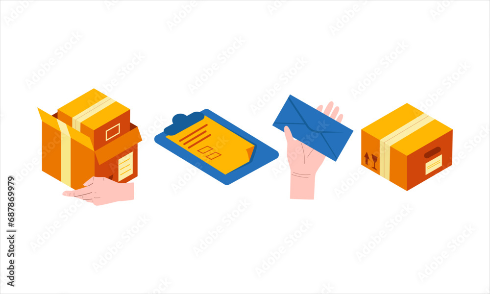 4 vector elements. Concept for delivery of purchases, parcels. Online shopping.