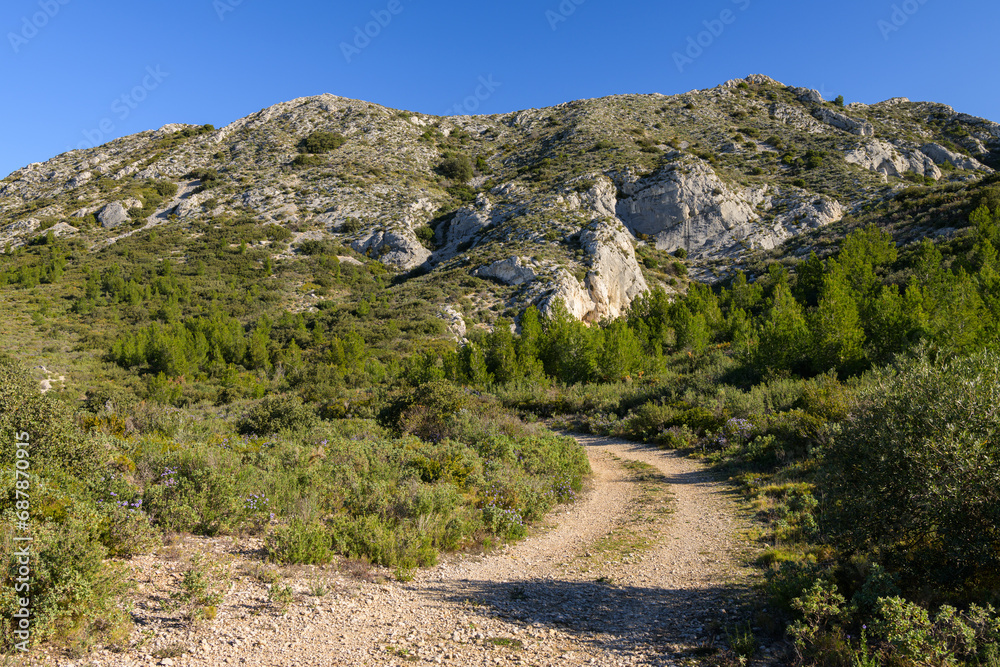 Rock formation in the Alpilles on a sunny day
