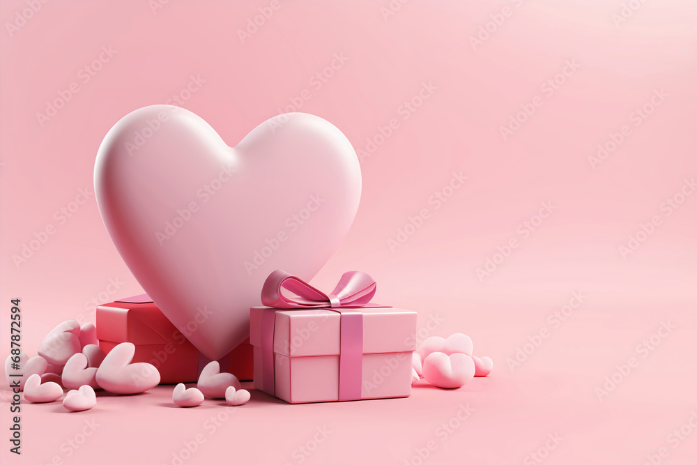 Valentine day card banner pink gift and shape hearts.