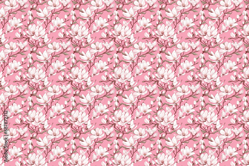 Seamless pattern with pink magnolia illustration © Denira