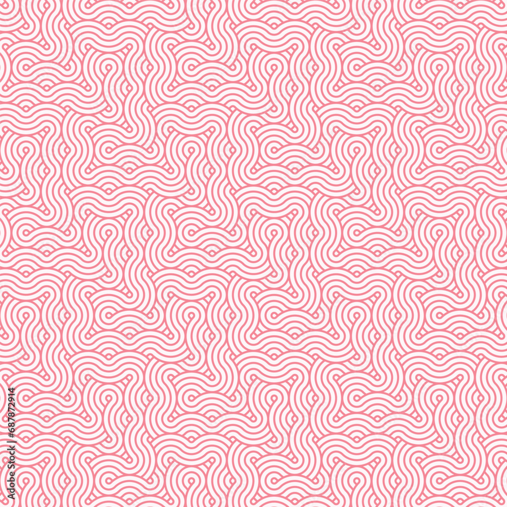 Pink abstract geometric japanese overlapping circles lines and waves pattern