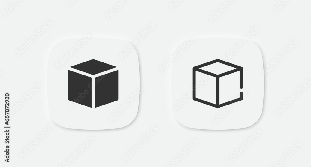 Cube icon. Box sugar, ice, and delivery symbols. 3D block signs. Square icons. Vector isolated sign. Cube icon. Box sugar, ice, and delivery symbols. 3D block signs. Square icons. Vector isolated sign.