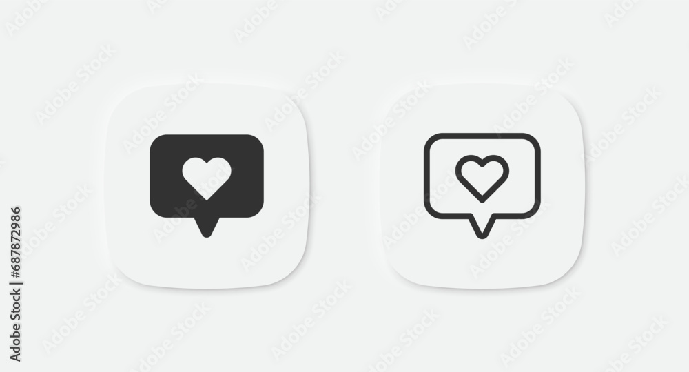 Heart message icon. Love bubble symbol. Like signs. Happy notification icons. Vector isolated sign.