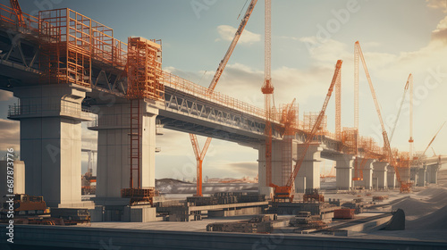 highway construction bridge is under construction. building bridge over a railroad photo