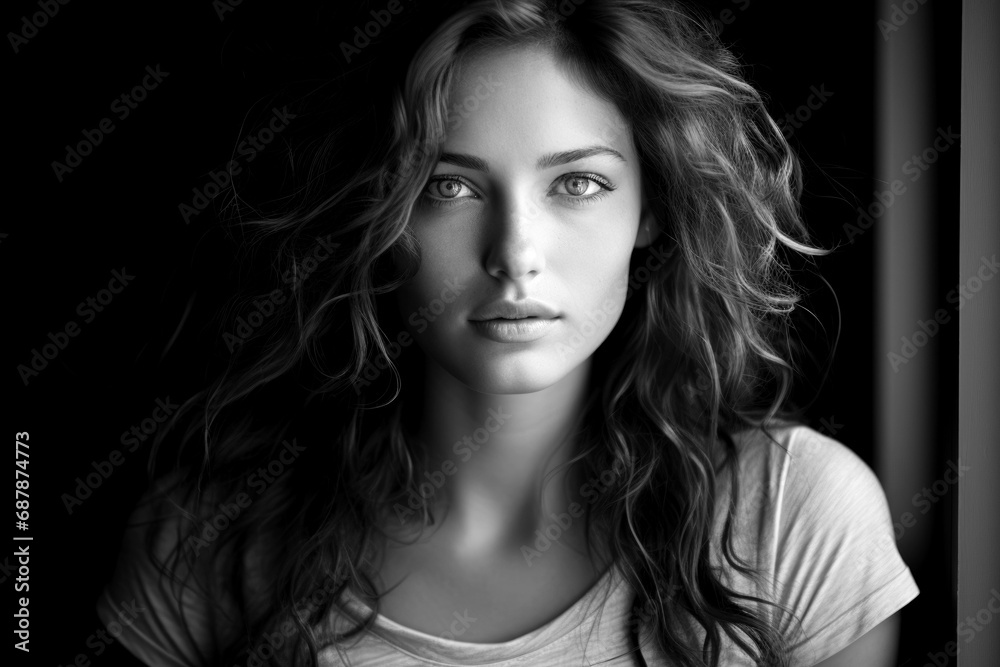 Black and white portrait of a young woman Black and white portrait of a young woman