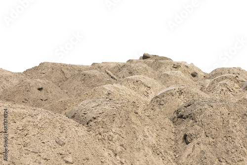 Construction site with heaps of sand. Pile of sand on an isolated white background. Transparent background. PNG. copy space.