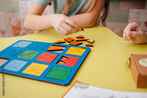 Study of color and shape. Matching game. Montessori methodology tool for concentration, speech therapy and fine motor skills.