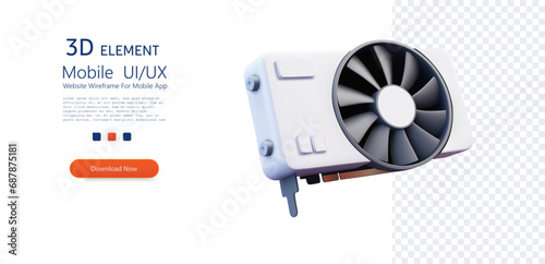 Modern Computer Graphics Card with Integrated Cooling Fan on Transparent Background. Gpu crypto mining vector illustration. photo