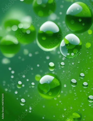 Macro shot, rainwater droplets. green background and blurred. generative ai