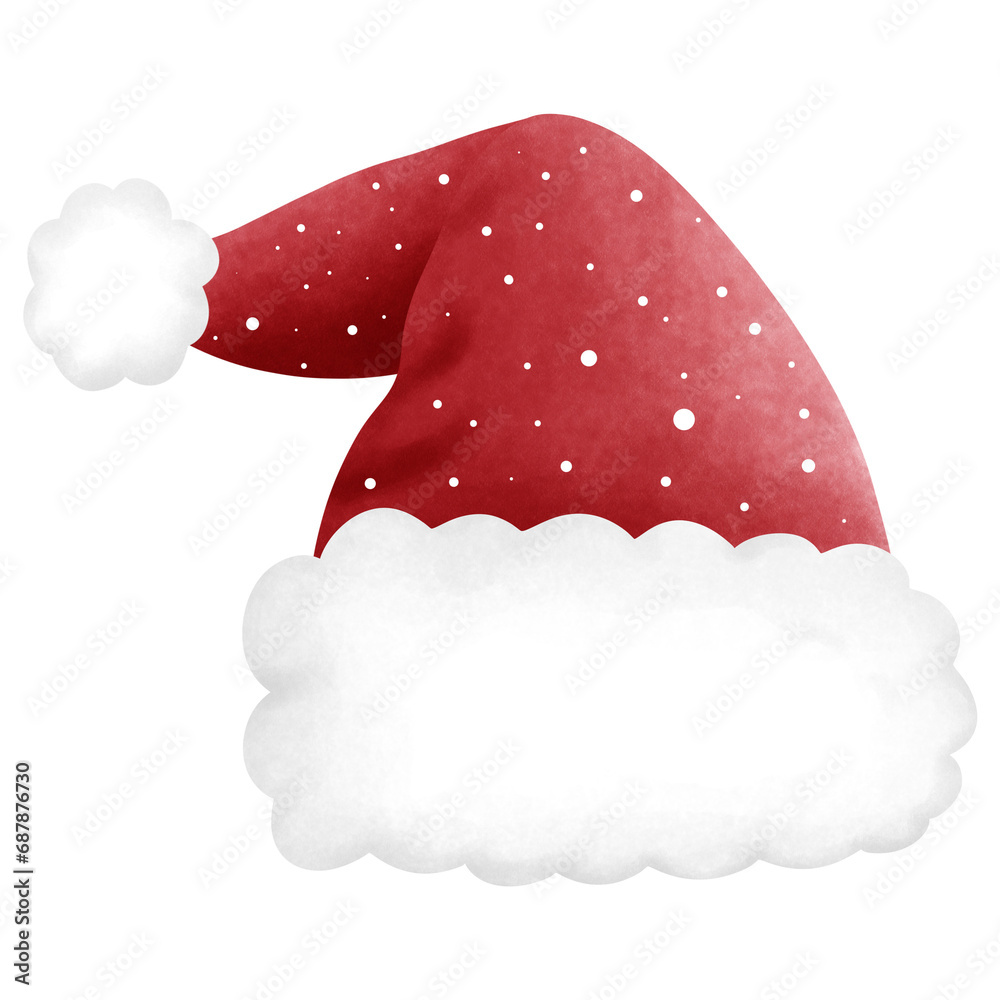 Watercolor red christmas santa hat with snowflakes clipart.Hand drawn watercolor christmas accessory decorations.Christmas party,New year. Watercolor red christmas santa hat with snowflakes clipart.Hand drawn watercolor christmas accessory decorations.Christmas party,New year.