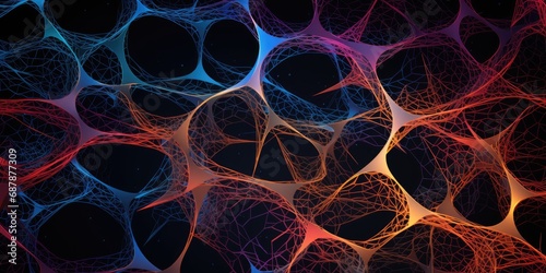 Abstract background with neural pattern design connecting lines and nodes in red and blue photo