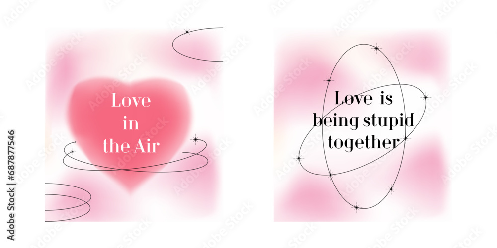 Set of postcards. Valentine's Day. Posters in y2k style. Gradient. Design with shapes. Love and heart. Valentine's Day. Vector stock illustration. 90s groovy. White background