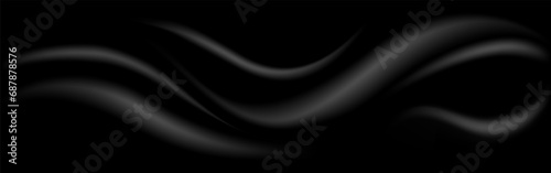 Black blurred background with gray wavy stripes, starry night sky. Cover template, gadient white texture with high end trend pattern.