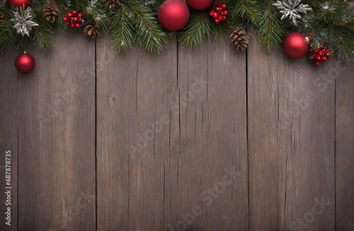 Winter Christmas Wooden Background. Created with Generative Ai technology.