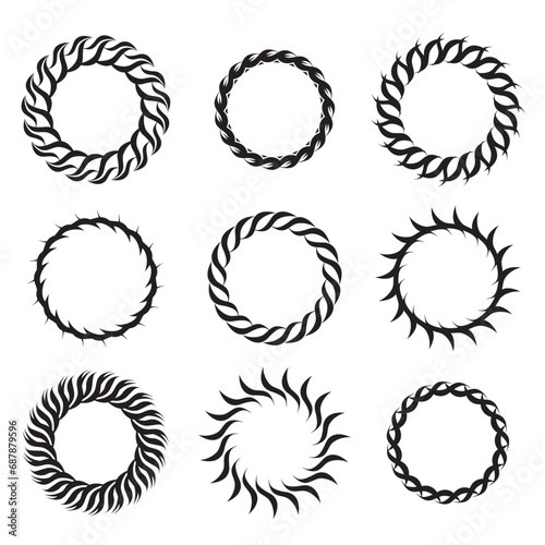 Collection of ornamental circular frame elements for related graphic design purpose.