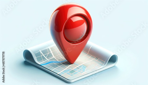 Glossy red pinpoint marker on digital street map