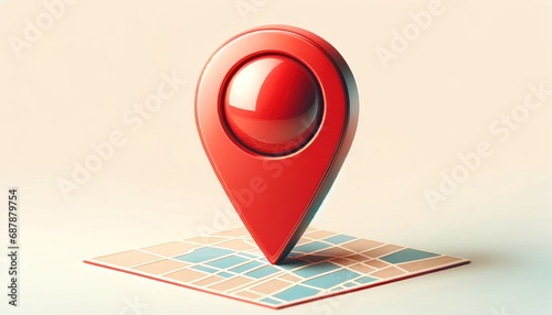 Glossy red pinpoint marker on digital street map