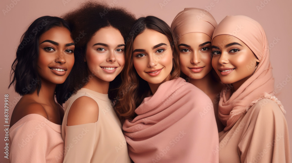 Obraz premium Portrait of beauty female models with smooth skin