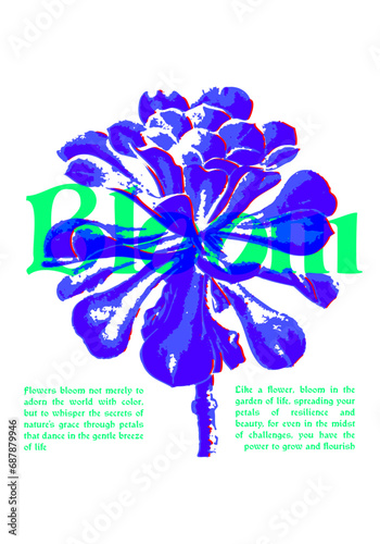 flower bloom graphic artwork, t shirt design print risograph style, for hoodie, clothing. Vector illustration