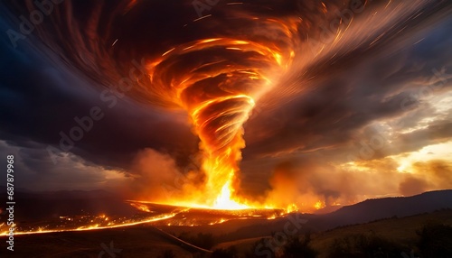 Chaotic Beauty of Fire Tornado with Swirling Flames