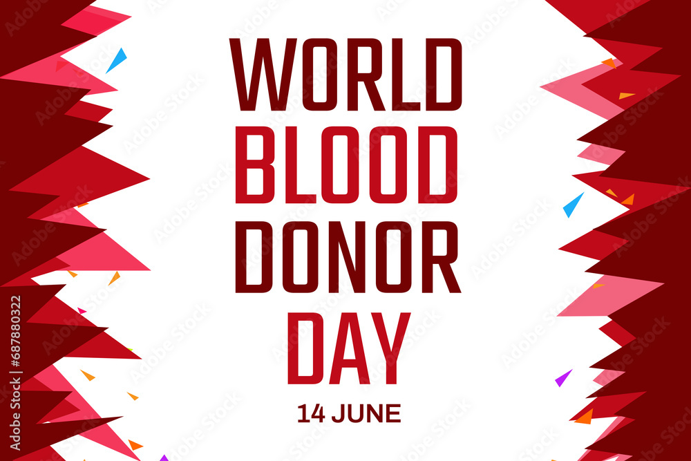 World Blood Donor Day wallpaper design in red and yellow color with different color shapes style. poster design