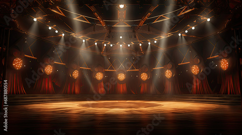 scene inside the circus arena stage with spotlights and lighting design 