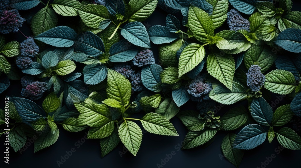 Naklejka premium Nature Background Flat Lay Green Leaves, HD, Background Wallpaper, Desktop Wallpaper