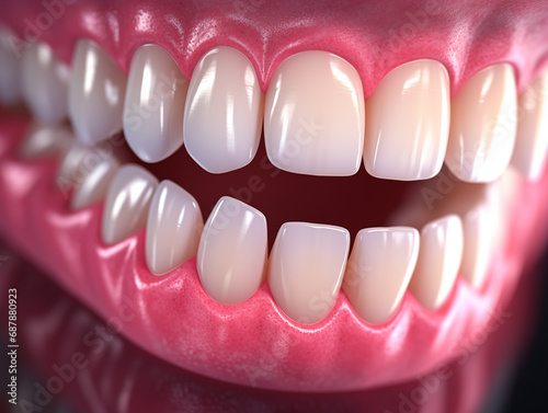 Closeup of human jaw with teeth. Generative AI.