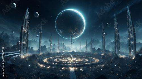 Obraz na płótnie alien city in outer space w salonie