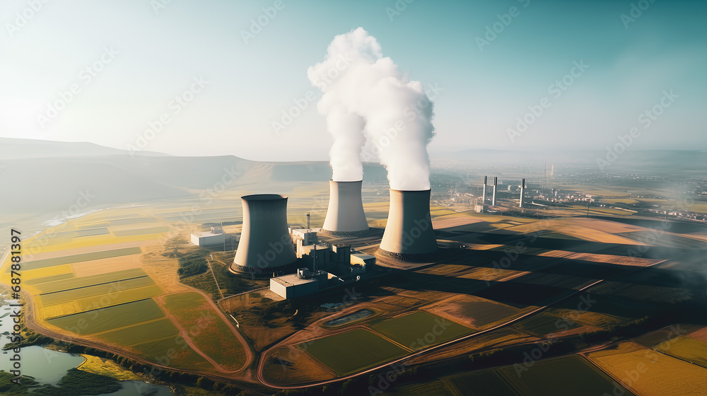 Aerial photography of a large nuclear power plant, concept of energy security and clean energy. - obrazy, fototapety, plakaty 