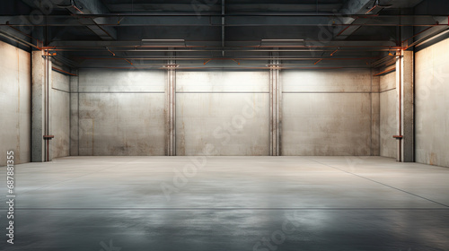 empty large warehouse with lighting and concrete walls