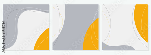 Set of social media square frame templates, discount banners, use for advertising, promotions, social media publishing, ribbons, looks like scrambled eggs, yellow gray white colors.