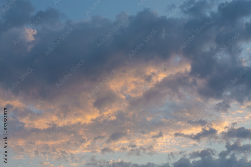 Scenic cumulus clouds on summer evening. Atmosphere background or wallpaper