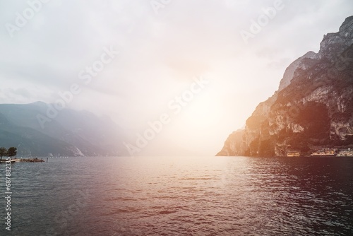 Panoramic view of Garda Lake in Italy. Riva del Garda sightseeing photo
