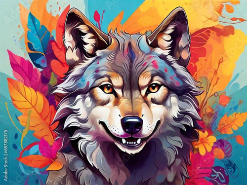 Poster colorato con animali - lupo photo